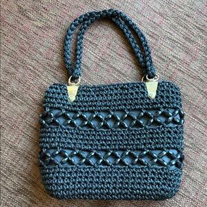 Vintage Italian Elegant Black Crochet Handbag